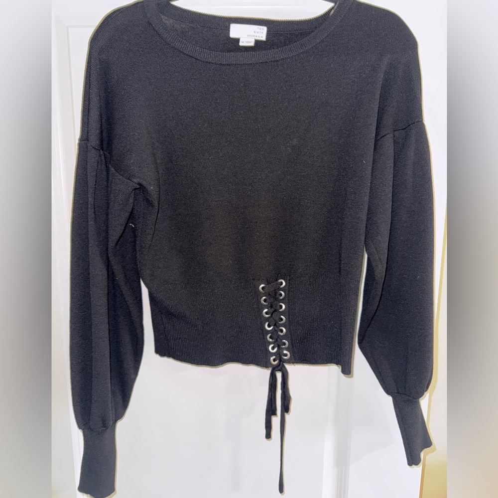 Lace front ribbed sweater